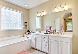 elegant simple bathroom in white and beige elegant simple bathroom in white and beige